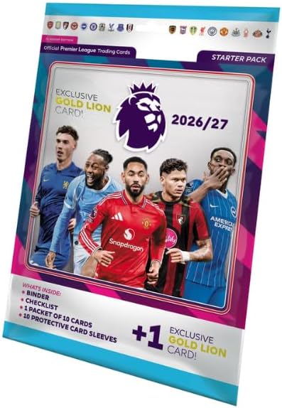 Premier League 2026/27 Flagship Soccer Trading Cards Starter Pack – Exclusive Football Card Binder, Checklist, Sealed Pack, Ultra Rare Gold Lion Card & 10 Sleeves – Sold with Alphatek.store Sticker
