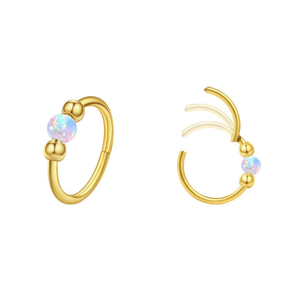 2PCS 18G Opal Cartilage Hoop Earrings, Hypoallergenic Silver Huggie Hoops