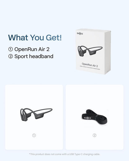 SHOKZ OpenRun Air 2 Bone Conduction Open-Ear Bluetooth Headphones，Black