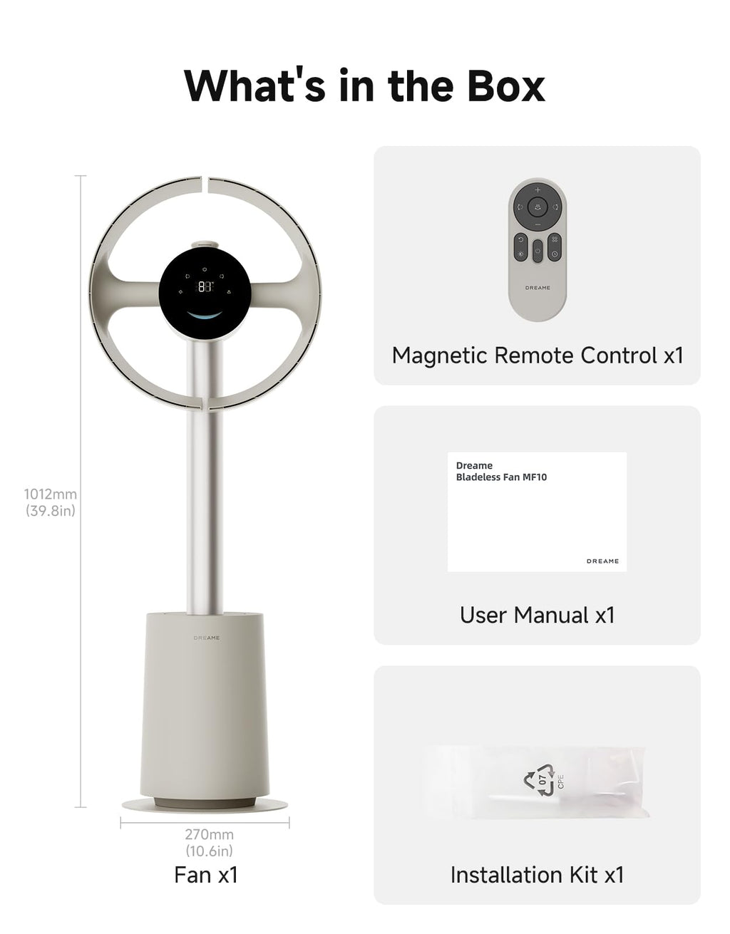 dreame Bladeless Tower Fan MF10 for Bedroom with 270° Spatial Airflow