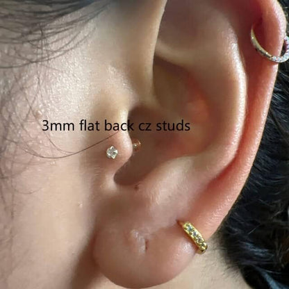 Renkovte Dainty Flat Back Screw Back CZ Stud Earrings | Hypoallergenic 316L Stainless Steel | 5A CZ Sparkle | Secure Screw-On Design | Perfect for Cartilage & Sensitive Ears (Silver Color)