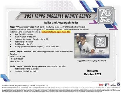 2021 Topps Update Baseball Hanger Box (67 Cards Per Box)