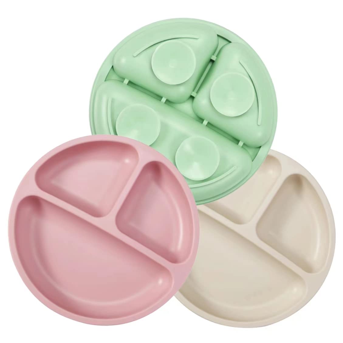 PandaEar 3 Pack Toddler Plates, Silicone Divided Suction Plate for Babies, BPA-Free 100% Food-Grade Silicone Unbreakable Baby Plate (Pink/Purple/Blue, Without Lids)