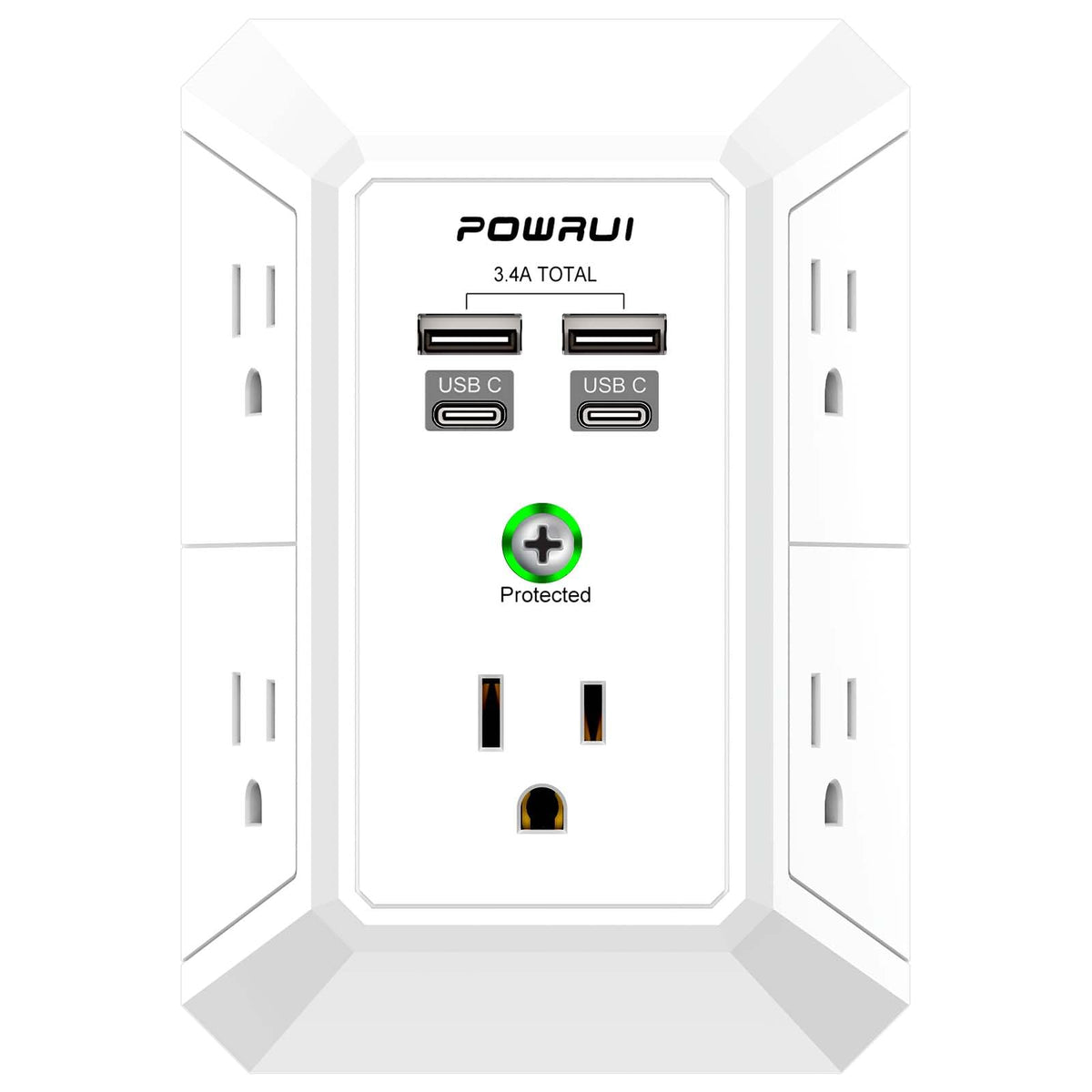 Multi Plug Wall Outlet Night Light, POWRUI 6 Outlet Extender & 3 USB Ports
