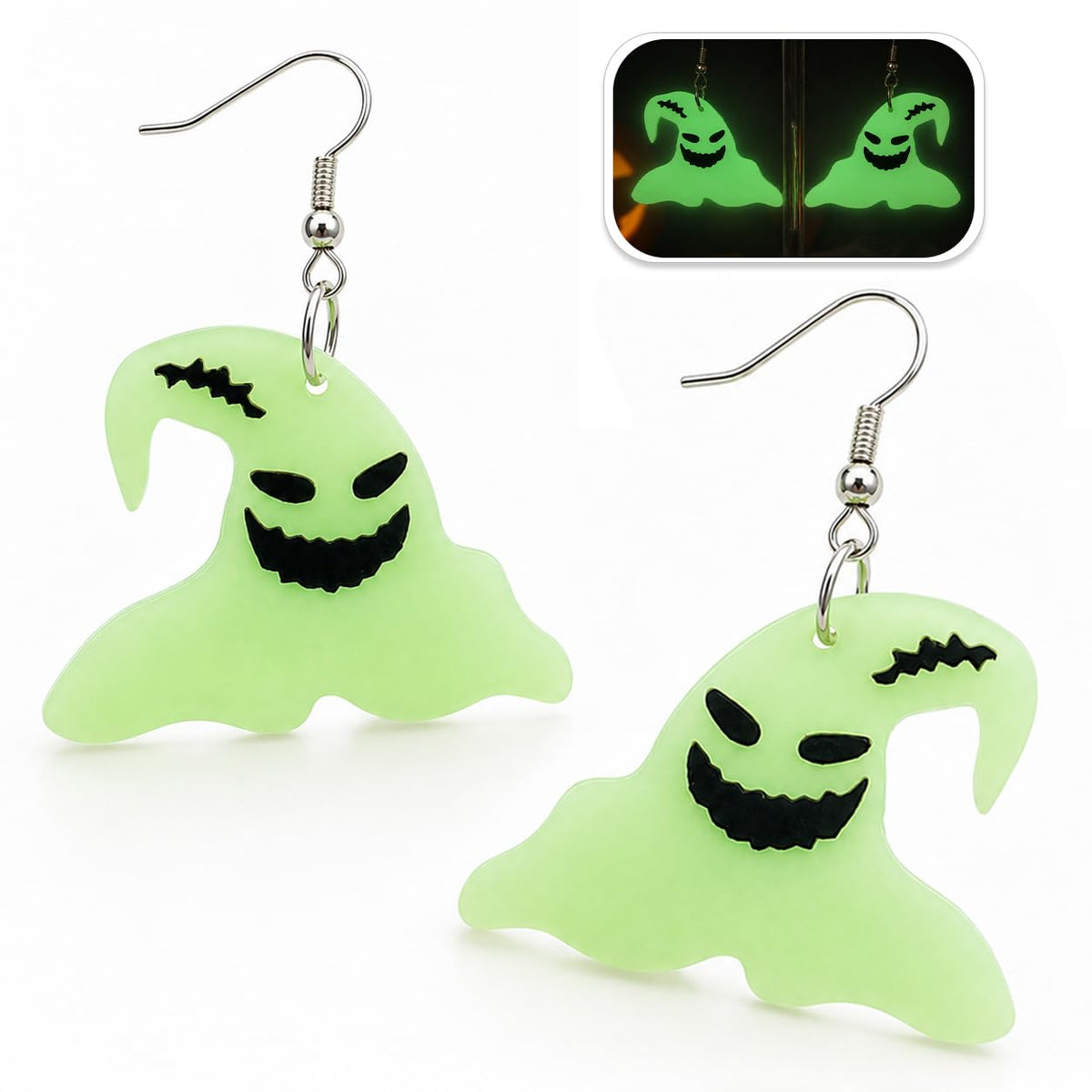 Glow in the Dark Halloween Earrings, Bat Ghost Coffin Boo Dangle Earrings