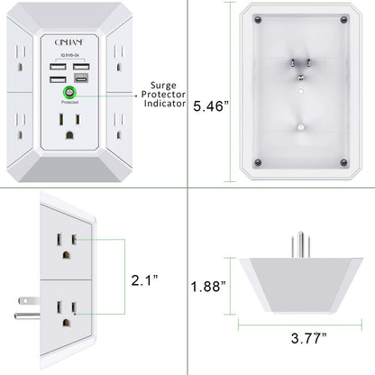 Surge Protector, QINLIANF 5 Outlet Extender with 4 USB Ports(2USB-C)