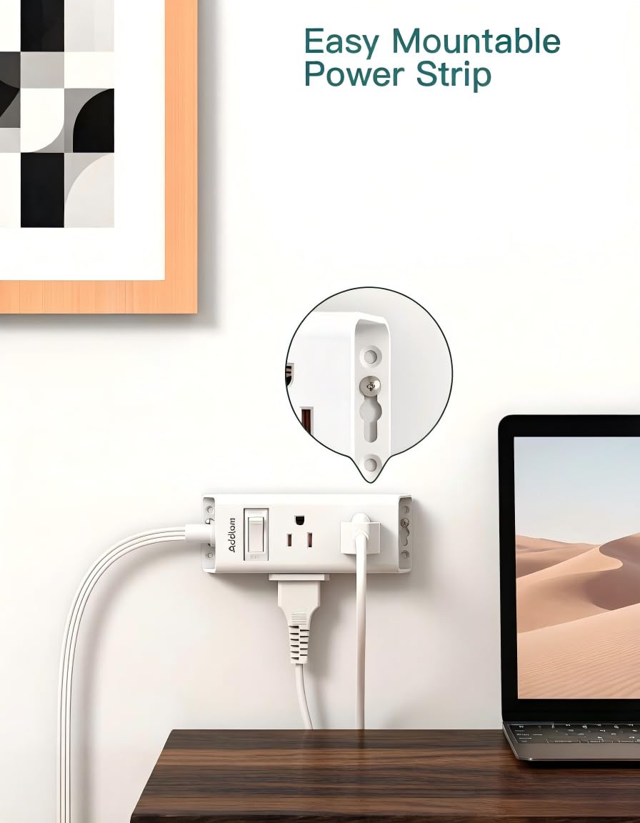 Addtam Flat Plug Extension Cord with 6 Outlet Extender for Cruise Travel