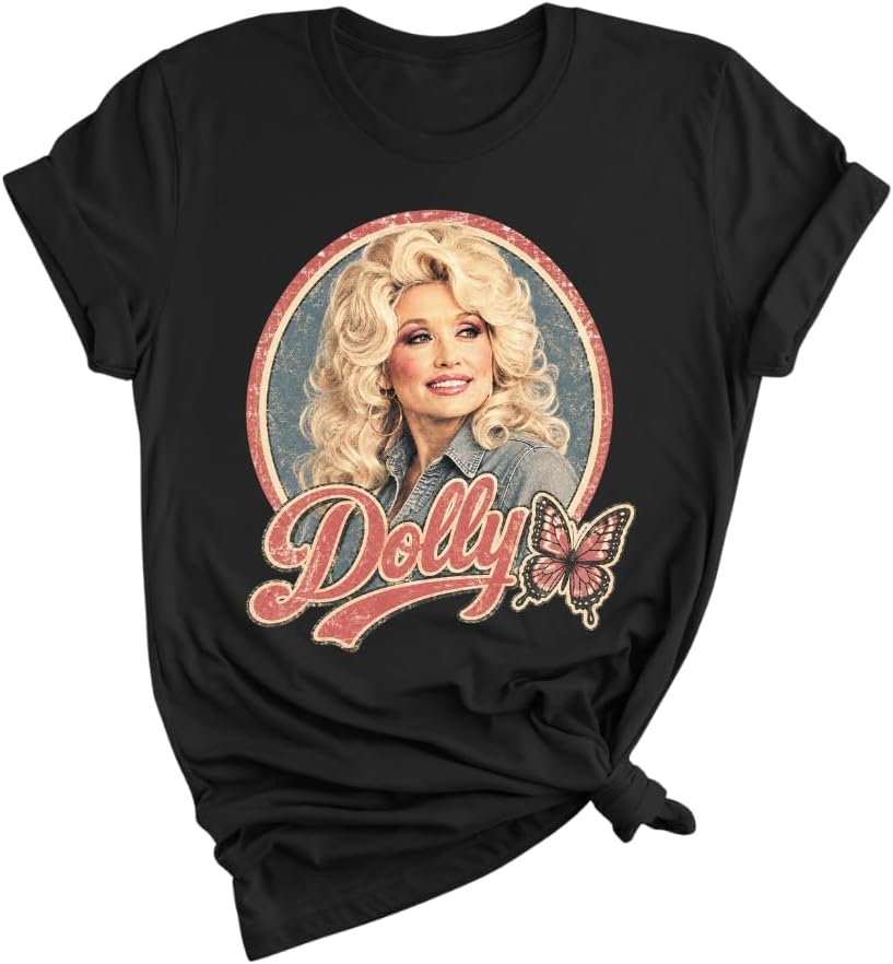 Dolly Legend Parton Shirt for Women, Memorial Butterfly Retro Country Music Tee