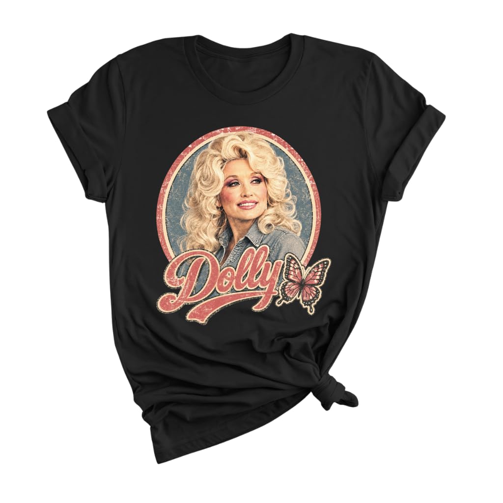 Dolly Legend Parton Shirt for Women, Memorial Butterfly Retro Country Music Tee