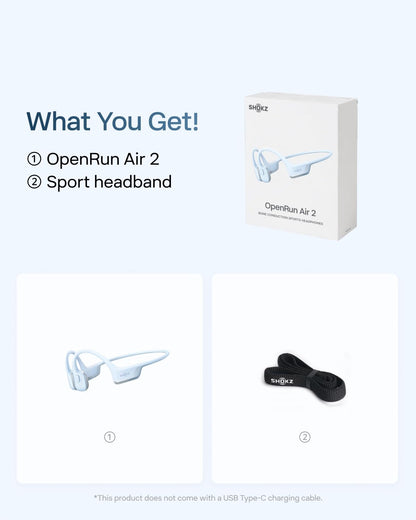 SHOKZ OpenRun Air 2 Bone Conduction Open-Ear Bluetooth Headphones，Black