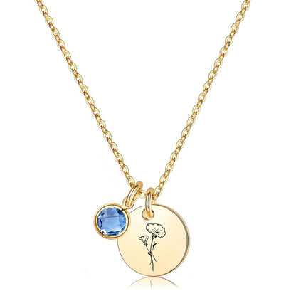 Birth Flower Necklaces for Women, 18K Gold Plated Birthstone Necklaces