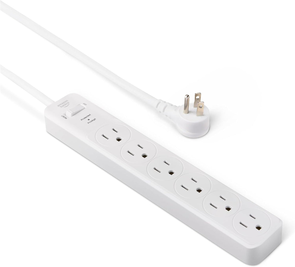 Amazon Basics Surge Protector Power Strip, 6-Outlet, 790 Joules, 6ft Extension Cord, Safety Shutters, White