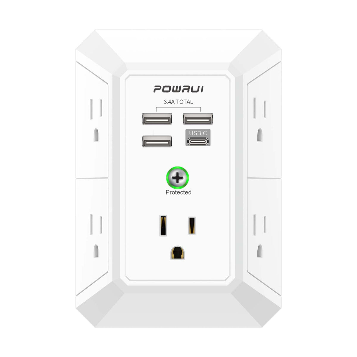 Multi Plug Wall Outlet Night Light, POWRUI 6 Outlet Extender & 3 USB Ports