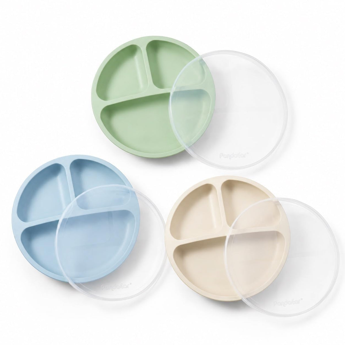PandaEar 3 Pack Toddler Plates, Silicone Divided Suction Plate for Babies, BPA-Free 100% Food-Grade Silicone Unbreakable Baby Plate (Pink/Purple/Blue, Without Lids)