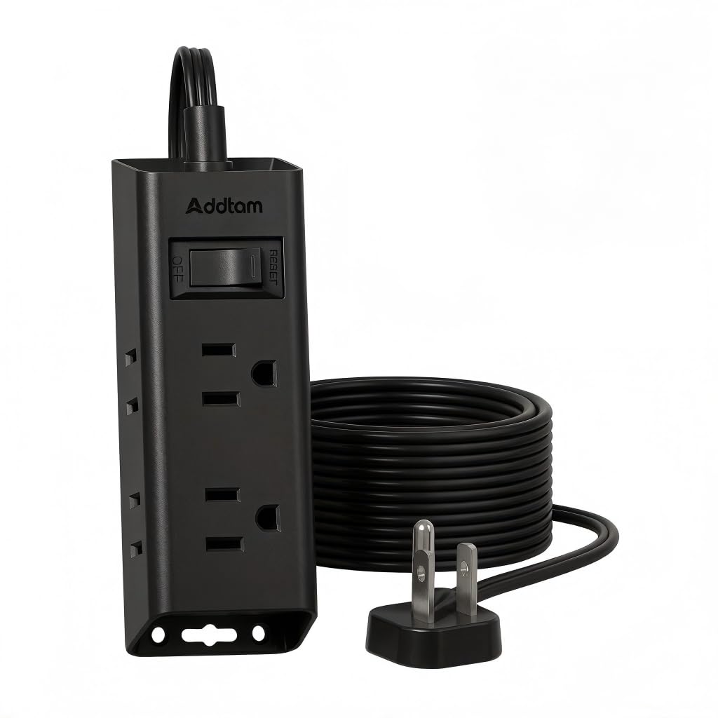 Addtam Flat Plug Extension Cord with 6 Outlet Extender for Cruise Travel