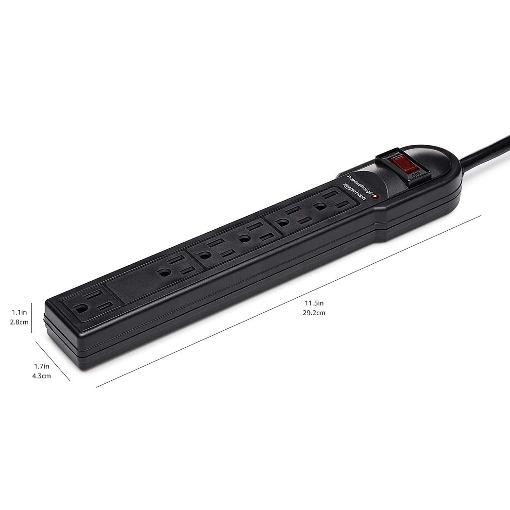 Amazon Basics Surge Protector Power Strip, 6-Outlet, 790 Joules, Circuit Breaker, LED Indicator, 6ft Extension Cord, White