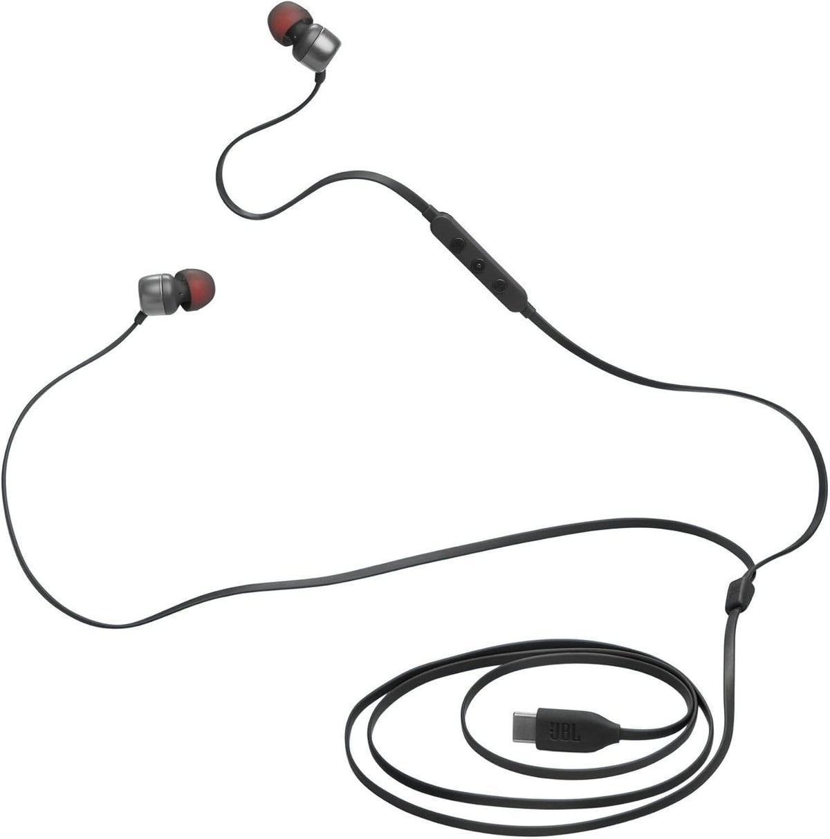 JBL Tune 310C - Wired Hi-Res in-Ear Headphones, Tangle-Free Flat Cable, 3-Button Remote with Microphone (Black)
