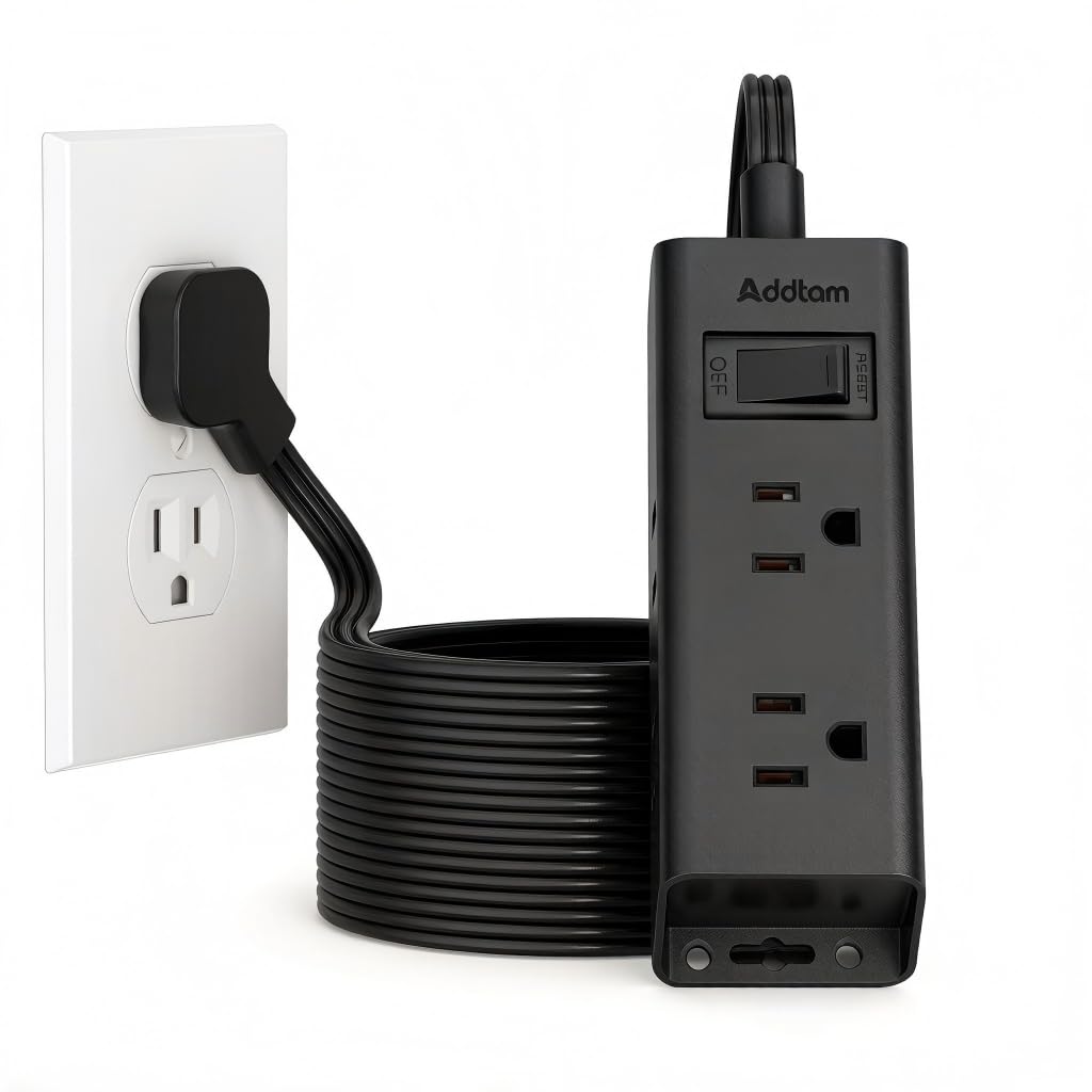 Addtam Flat Plug Extension Cord with 6 Outlet Extender for Cruise Travel
