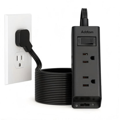 Addtam Flat Plug Extension Cord with 6 Outlet Extender for Cruise Travel