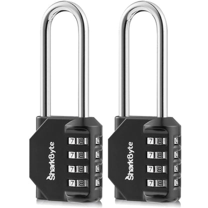 SharkByte Heavy Duty Combination Padlock – 4-Digit Weatherproof Outdoor Lock with Stainless Steel Shackle, Anti-Rust Resettable Code for Gym, School, Locker, Shed, Toolbox, Gate & Warehouse - Purple