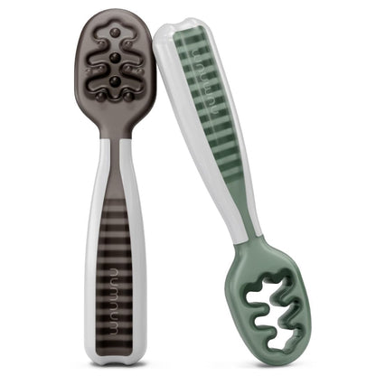 NumNum Baby Spoons Self Feeding 6 Months, 2-Pack Blue/Orange