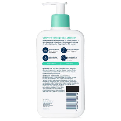 CeraVe Foaming Facial Cleanser, Gentle Cleanser for Oily Skin, 8oz