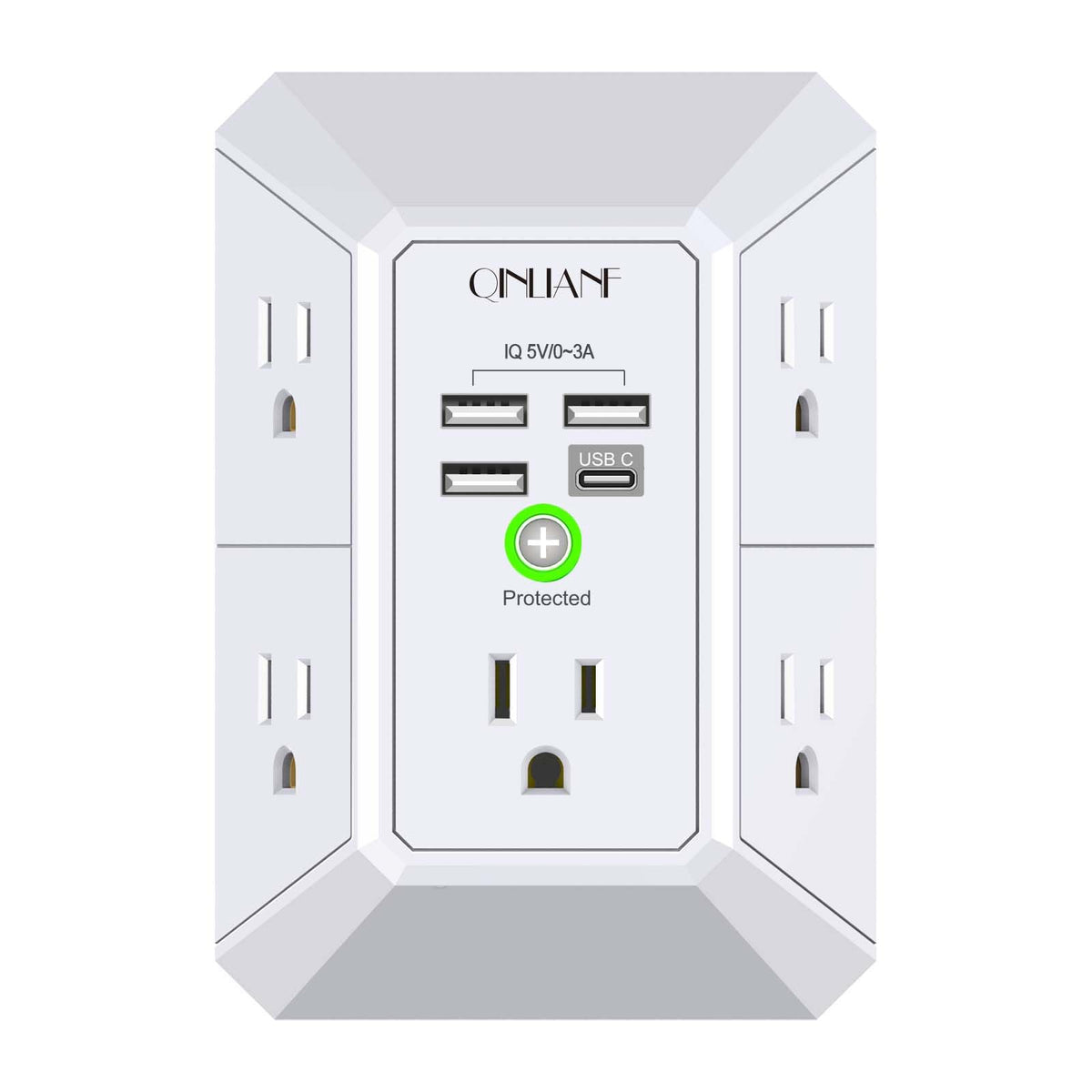 Surge Protector, QINLIANF 5 Outlet Extender with 4 USB Ports(2USB-C)
