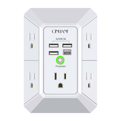 Surge Protector, QINLIANF 5 Outlet Extender with 4 USB Ports(2USB-C)