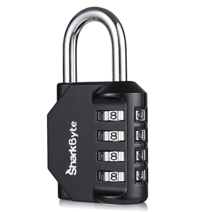 SharkByte Heavy Duty Combination Padlock – 4-Digit Weatherproof Outdoor Lock with Stainless Steel Shackle, Anti-Rust Resettable Code for Gym, School, Locker, Shed, Toolbox, Gate & Warehouse - Purple