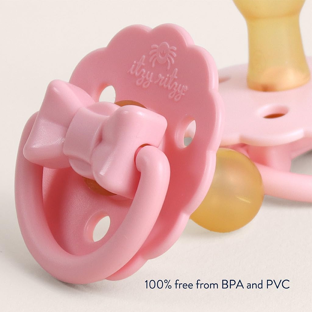 Itzy Ritzy Natural Rubber Pacifiers for 0–6 Mos, Set of 2, Blossom/Rosewood