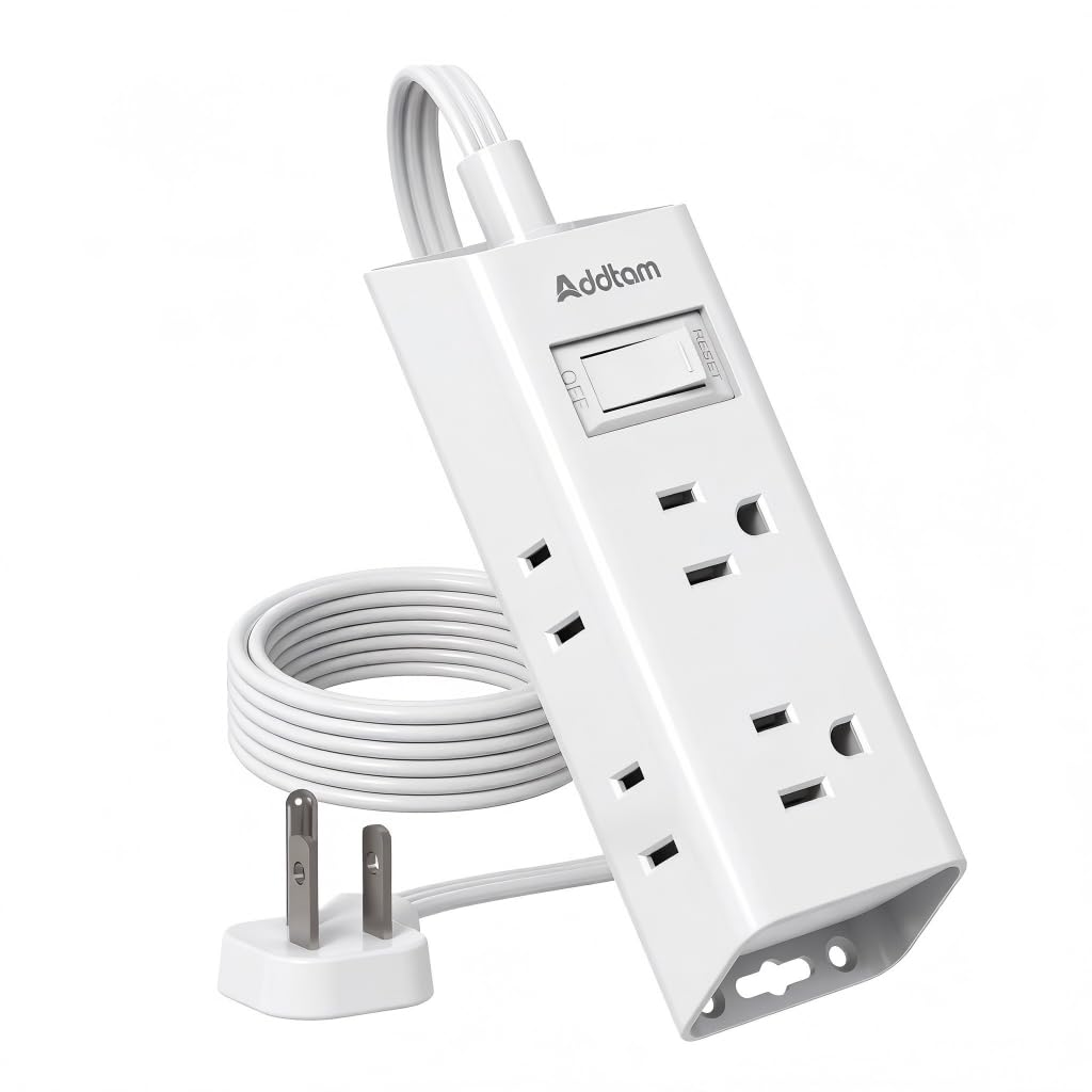 Addtam Flat Plug Extension Cord with 6 Outlet Extender for Cruise Travel