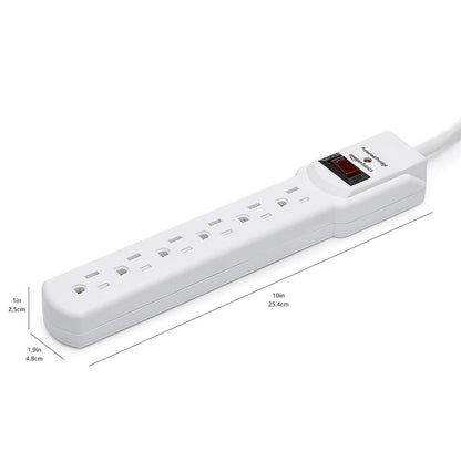Amazon Basics Surge Protector Power Strip, 6-Outlet with 200J Protection, Circuit Breaker, LED Indicator, On/Off Switch, Wall-Mounting, 2ft Extension Cord, White, 2-Pack