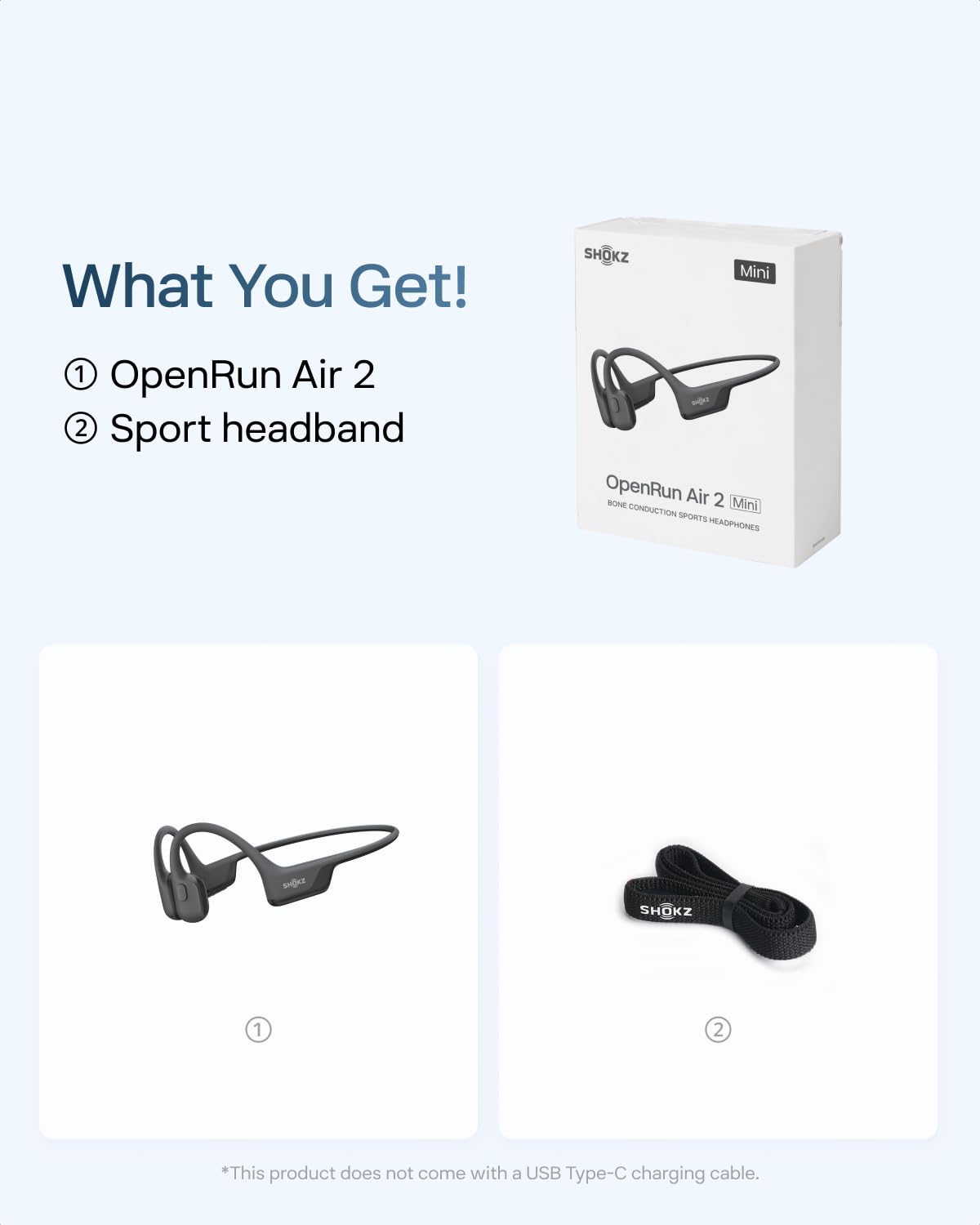 SHOKZ OpenRun Air 2 Bone Conduction Open-Ear Bluetooth Headphones，Black