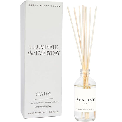 Sweet Water Decor Spa Day Reed Diffuser Set - Sea Salt, Jasmine, Wood, and Cream Scented Diffuser - Relaxing Spa Scent Diffusers for Home, Long Lasting Fragrance, Made in the USA