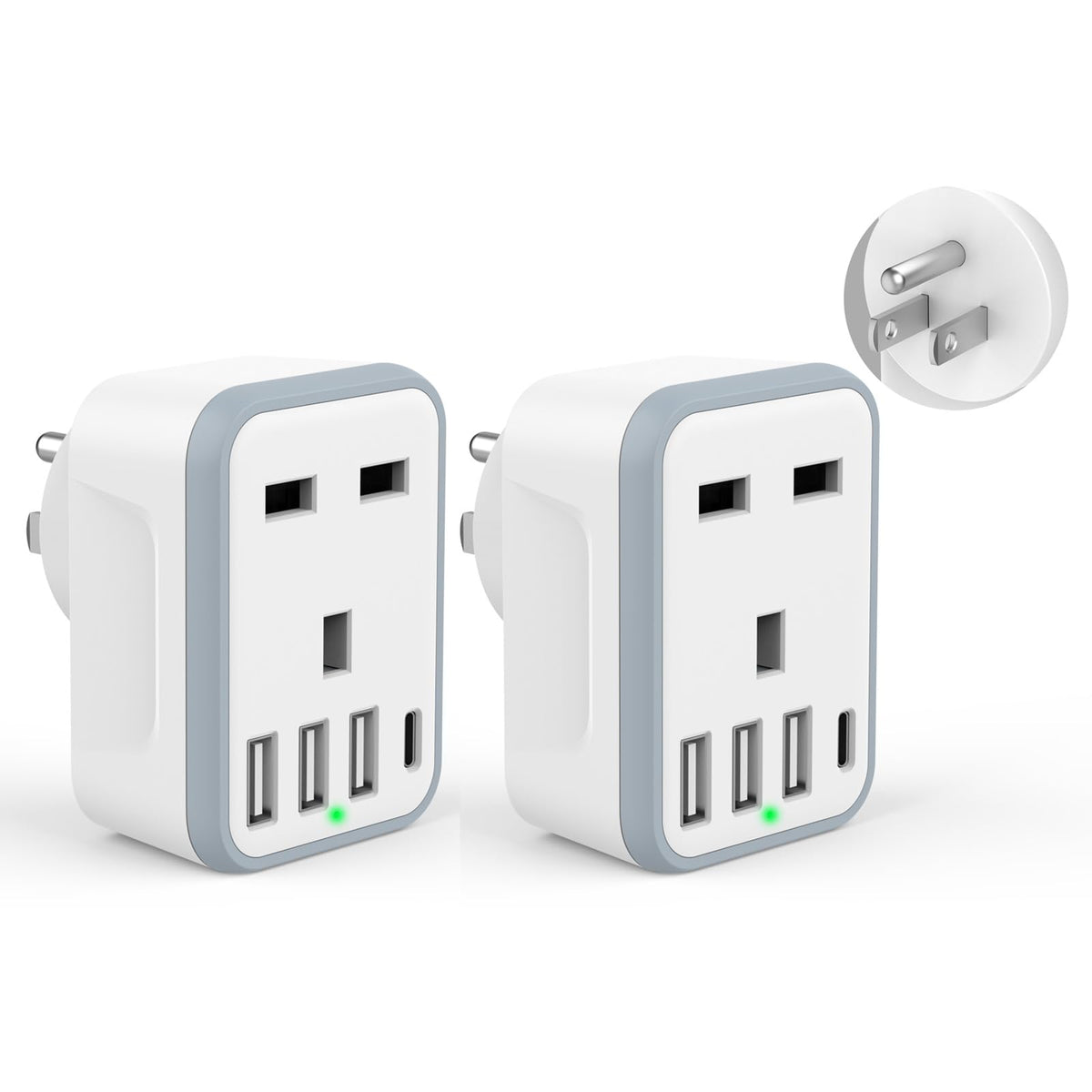 Loydia UK to US Plug Adaptor, 5 in 1 USA Plug Travel Adapter with 3 USB & 1 USB C Ports, American travel plug adapter from UK to USA, US, Canada, Thailand, Mexico, Colombia (Type B)