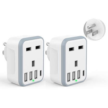 Loydia UK to US Plug Adaptor, 5 in 1 USA Plug Travel Adapter with 3 USB & 1 USB C Ports, American travel plug adapter from UK to USA, US, Canada, Thailand, Mexico, Colombia (Type B)