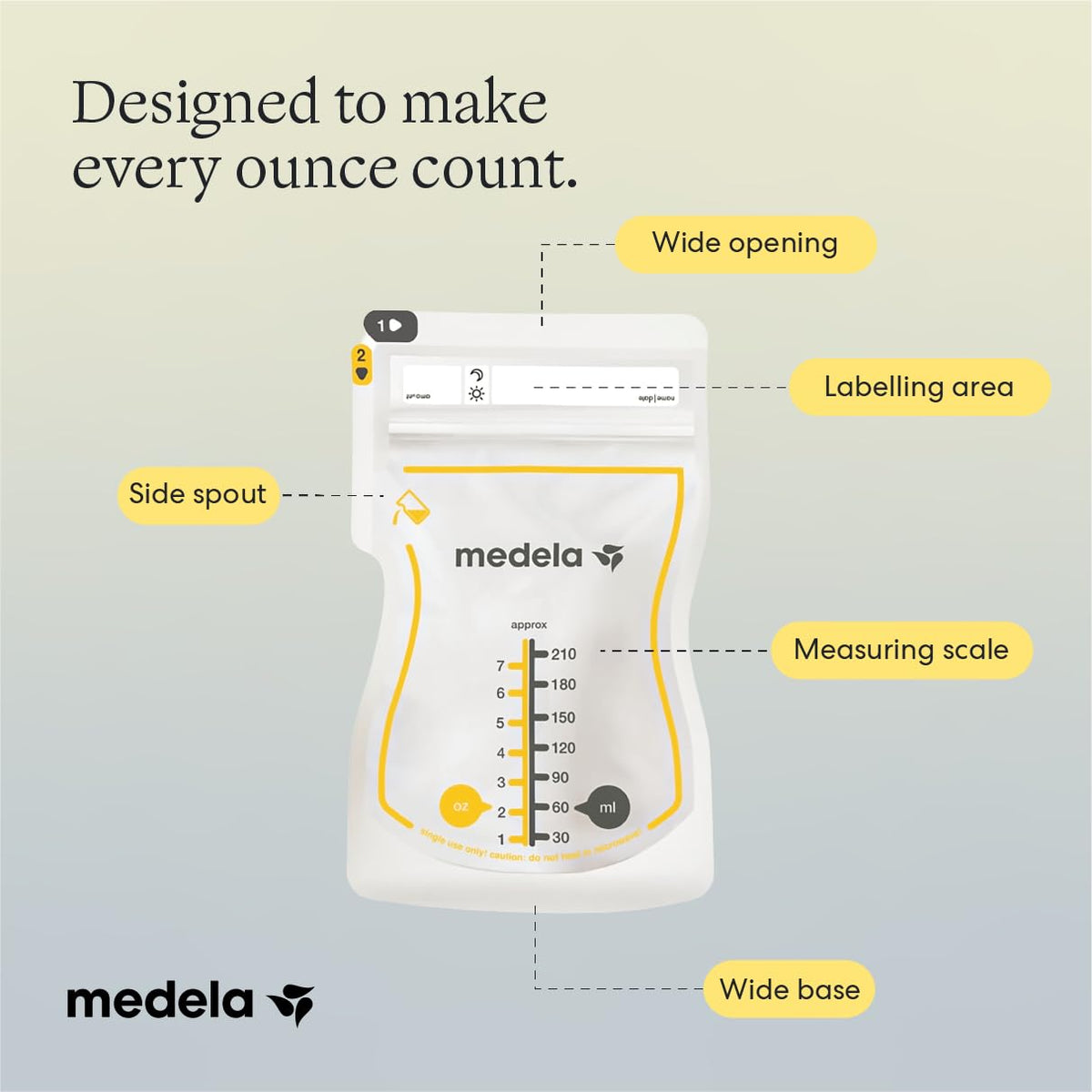 Medela Easy Pour Breast Milk Storage Bags, 200 Count, 7 oz/210 ml