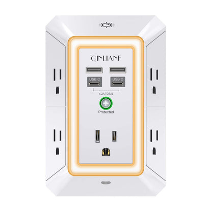 Surge Protector, QINLIANF 5 Outlet Extender with 4 USB Ports(2USB-C)