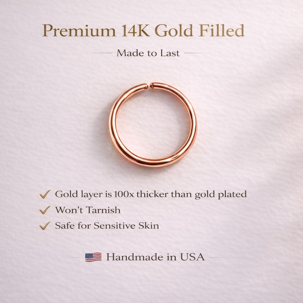 Small Thin Gold or Sterling Silver Nose Ring Hoop for Women, 20G/22G/24G