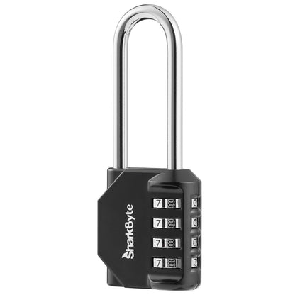 SharkByte Heavy Duty Combination Padlock – 4-Digit Weatherproof Outdoor Lock with Stainless Steel Shackle, Anti-Rust Resettable Code for Gym, School, Locker, Shed, Toolbox, Gate & Warehouse - Purple