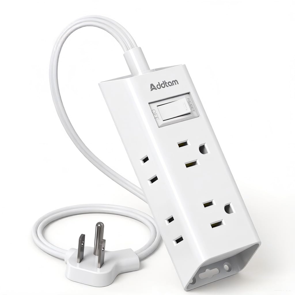 Addtam Flat Plug Extension Cord with 6 Outlet Extender for Cruise Travel