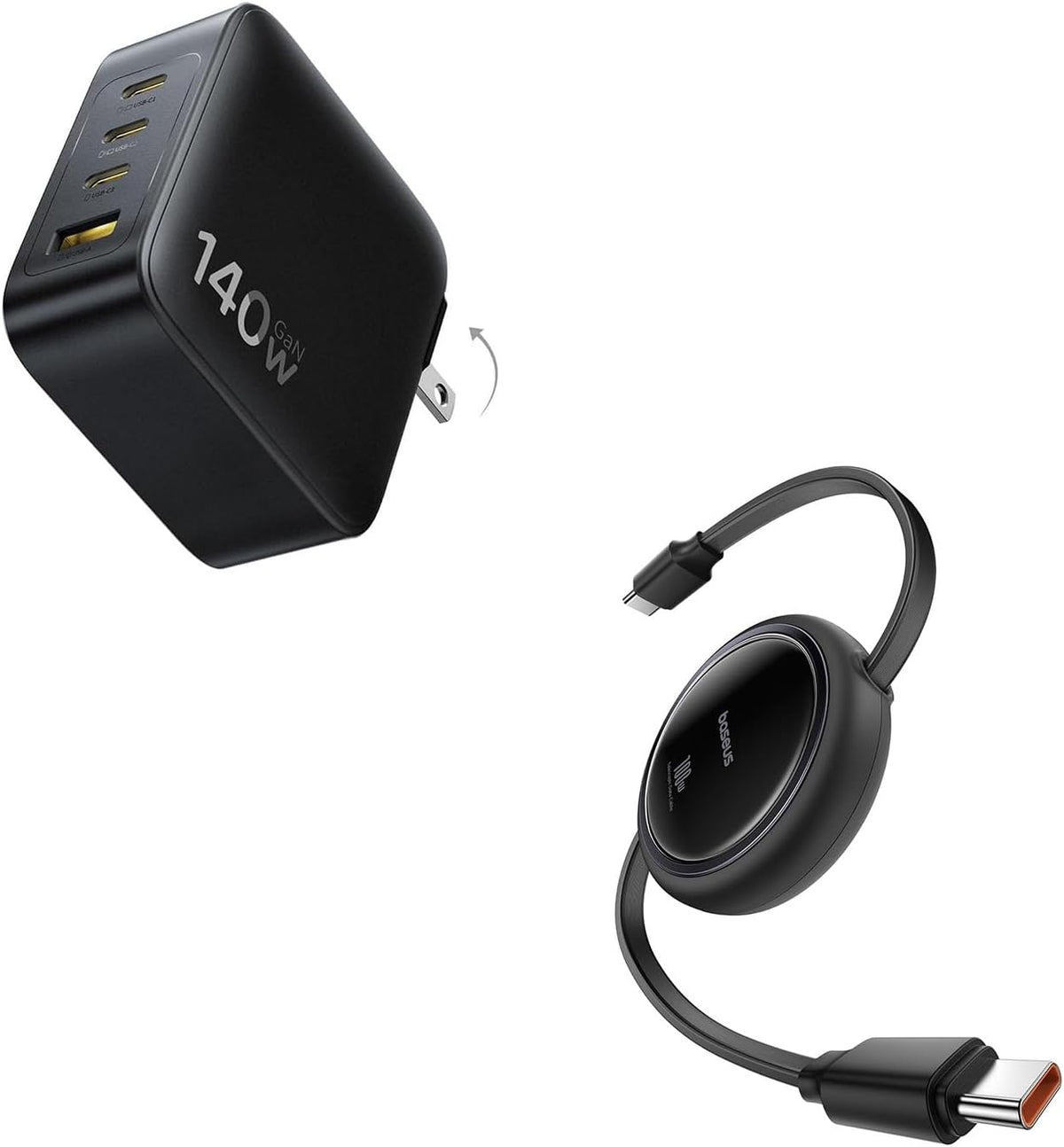 Baseus USBC to USBC Cable, 100W Retractable USB C 5A Fast Charging Cable PD3.1 140W USB C Charger, PPS Fast Charger Type C, Fast Charging Block