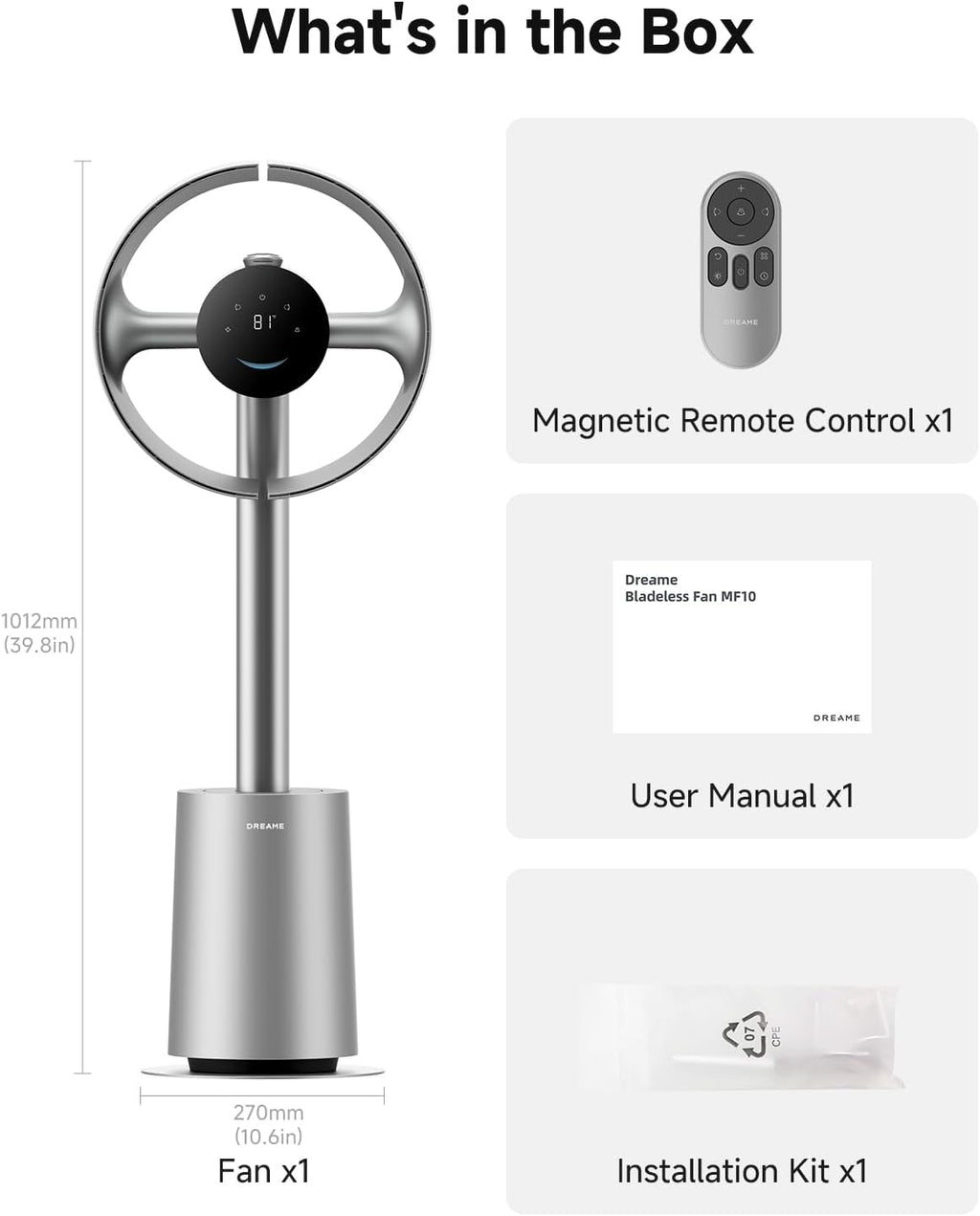 dreame Bladeless Tower Fan MF10 for Bedroom with 270° Spatial Airflow