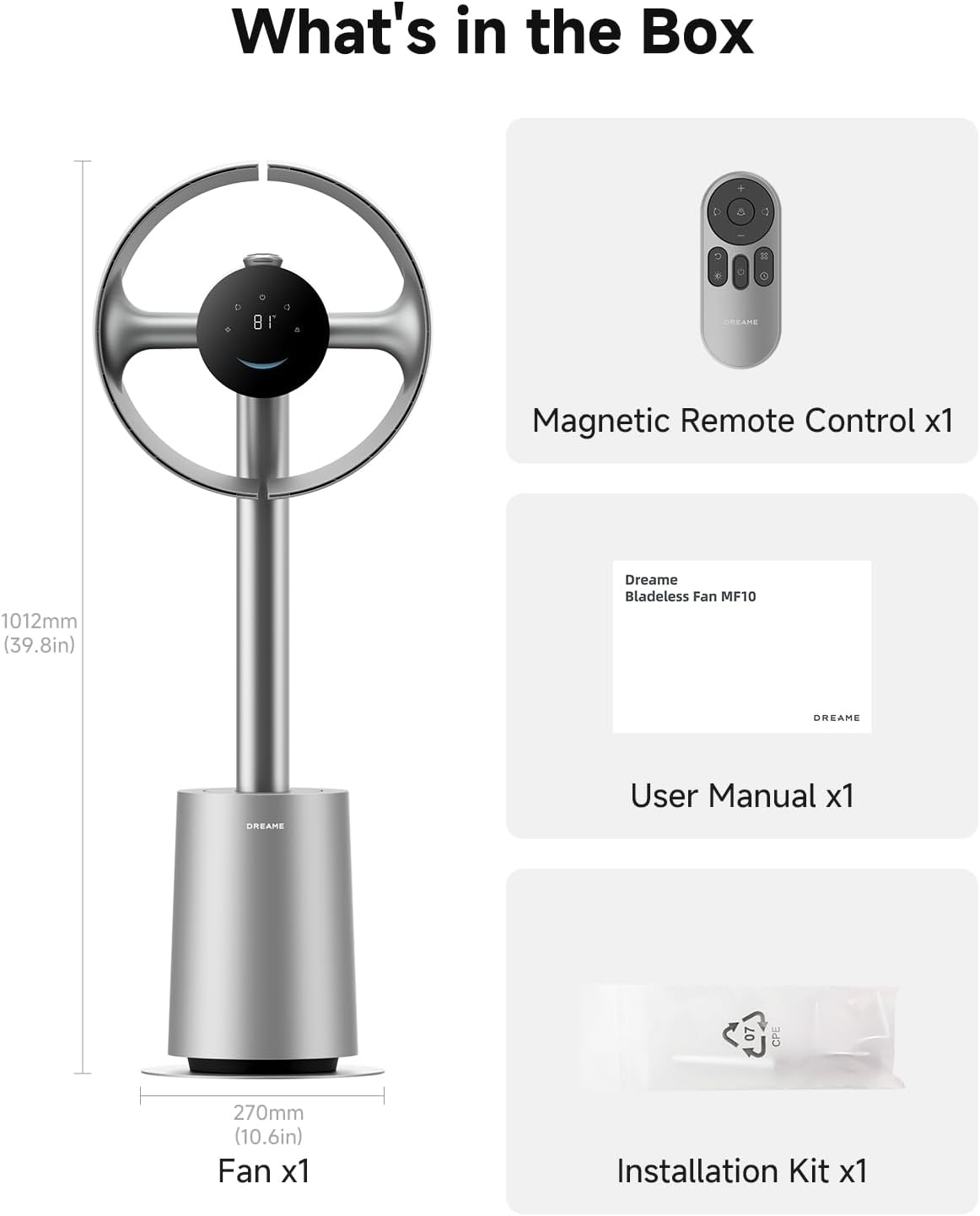 dreame Bladeless Tower Fan MF10 for Bedroom with 270° Spatial Airflow