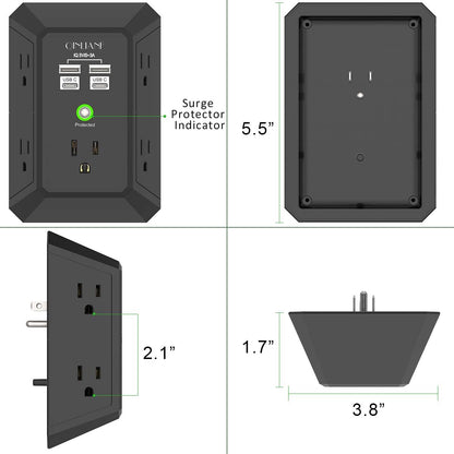 Surge Protector, QINLIANF 5 Outlet Extender with 4 USB Ports(2USB-C)