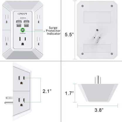Surge Protector, QINLIANF 5 Outlet Extender with 4 USB Ports(2USB-C)