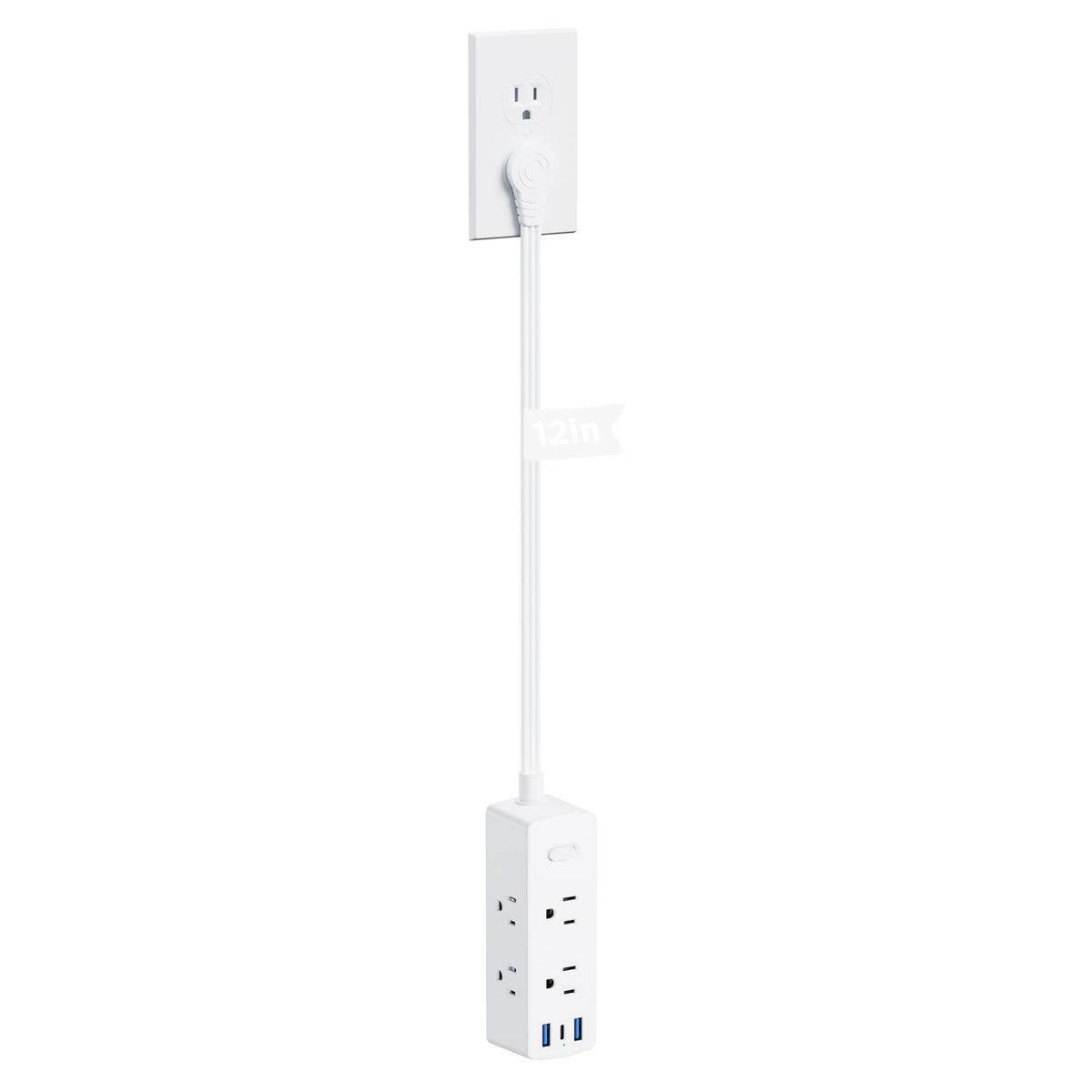 Flat Plug Power Strip with 10 FT Extension Cord, 6 Outlets 3 USB Ports(1 USB C), 3 Sided Outlet Extender for Home Office Travel Dorm Room Essentials, White