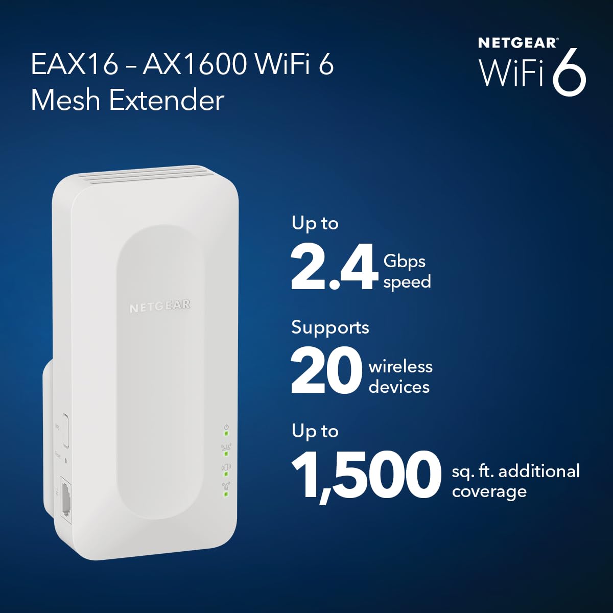 NETGEAR Nighthawk WiFi Extender EAX17, up to 1,500 sq ft, 3 Gbps