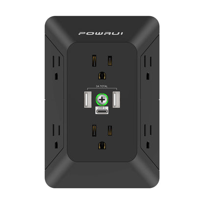 Multi Plug Wall Outlet Night Light, POWRUI 6 Outlet Extender & 3 USB Ports