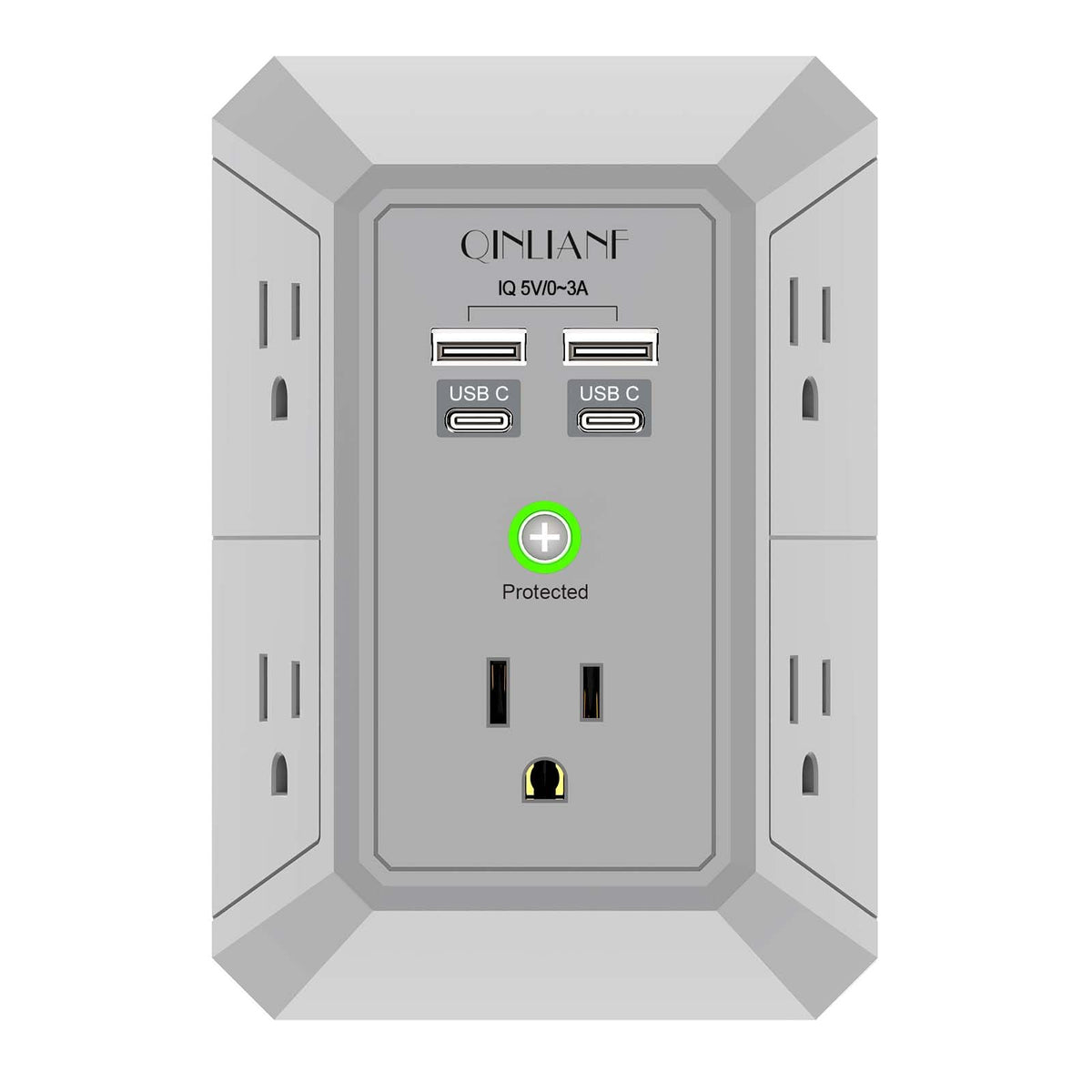 Surge Protector, QINLIANF 5 Outlet Extender with 4 USB Ports(2USB-C)